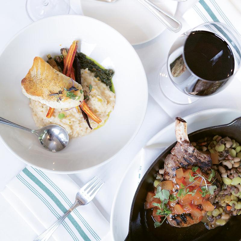 The grilled pork chop with braised butterbeans and catch of the day with risotto and garden vegetables are among the Lowcountry-inspired dishes at Middleton Place Restaurant